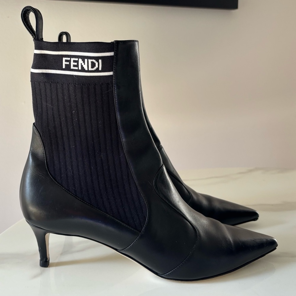 Fendi Black Heeled Ankle Boots with Logo Detail